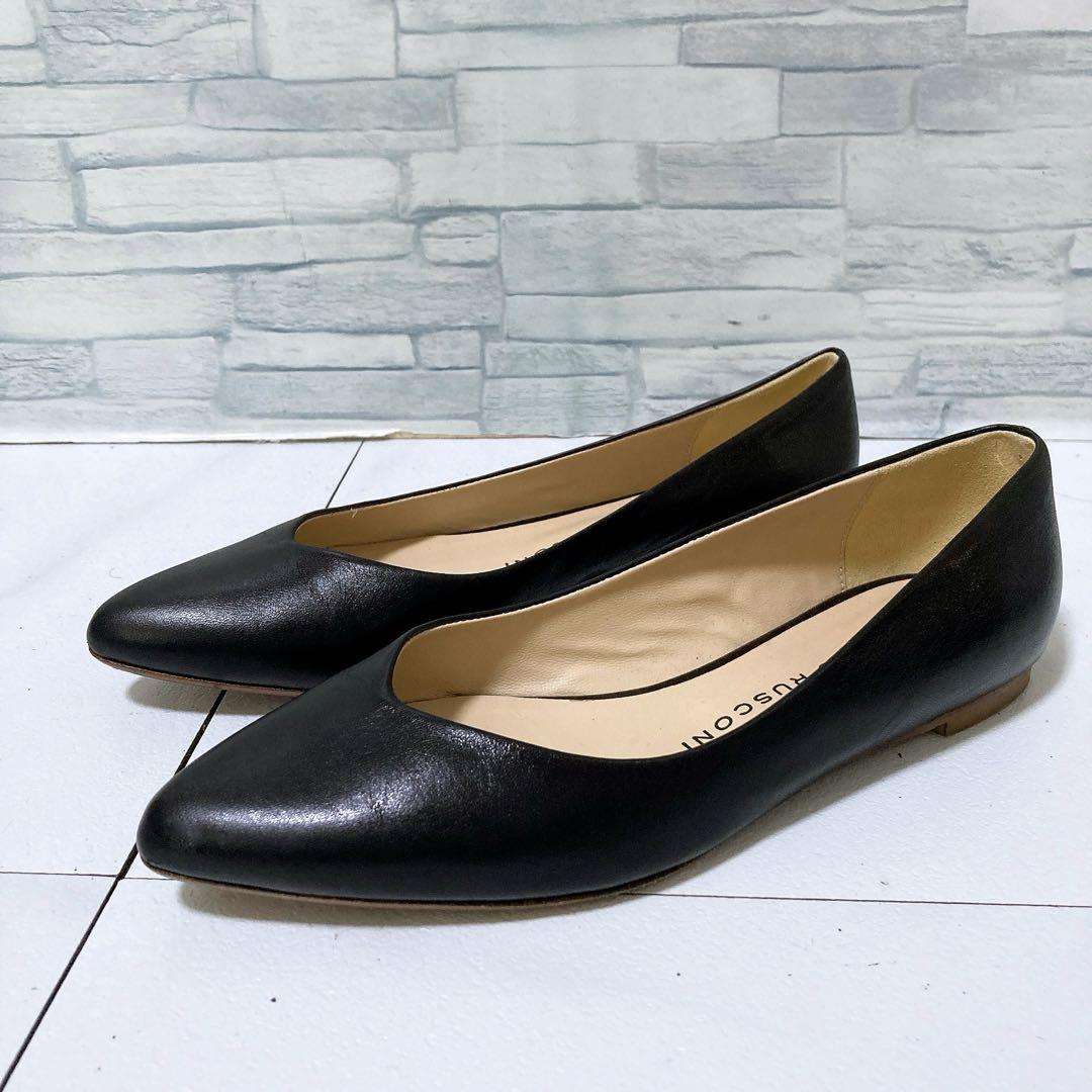 美品 ファビオルスコーニ フラットパンプス 本革 ポインテッドトゥ 22.5 ファビオルスコーニ FABIO RUSCONI ポインテッドトゥレザーパンプス