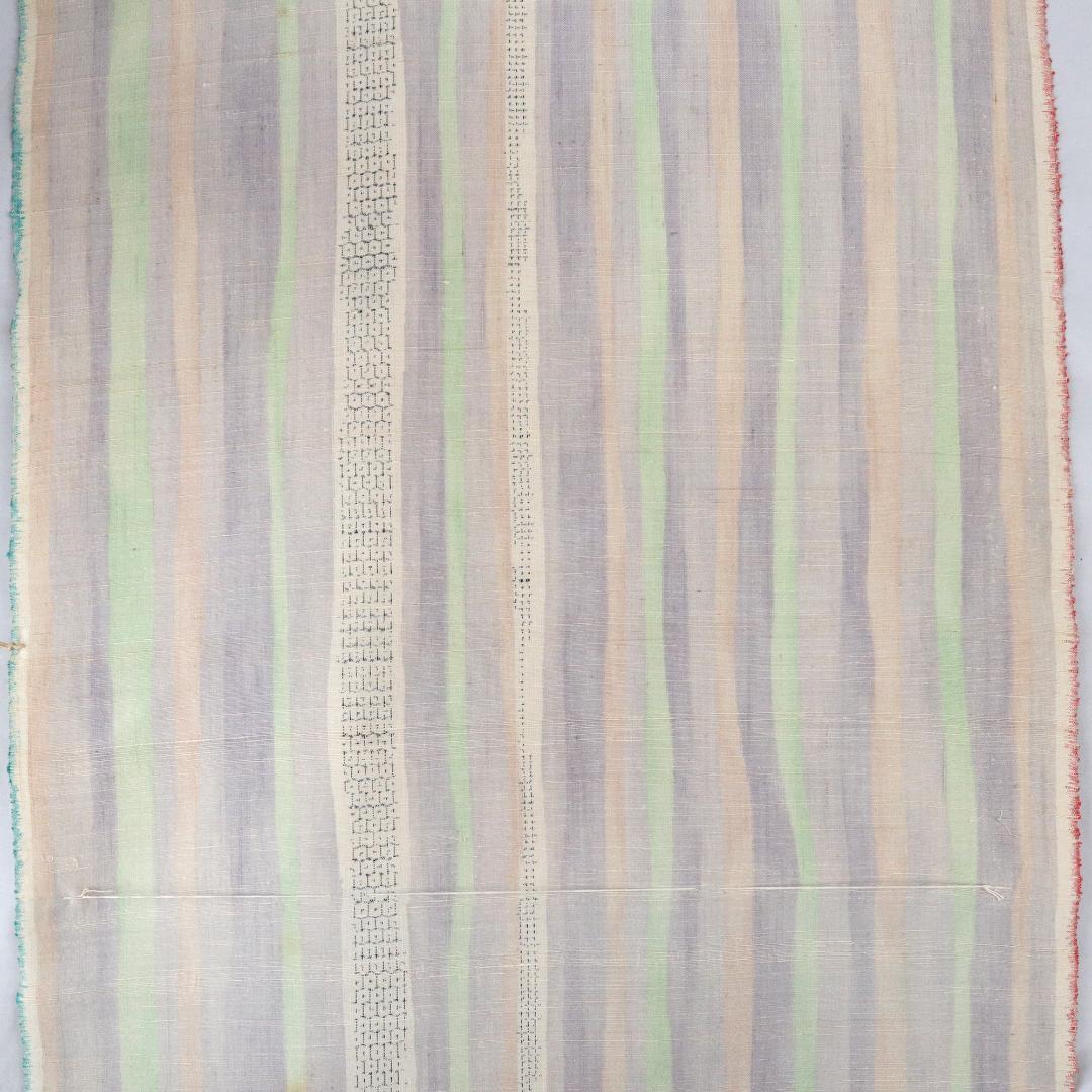 2887☆手織 本場越後紬 いしくら 紬☆パステル ストライプ☆反物