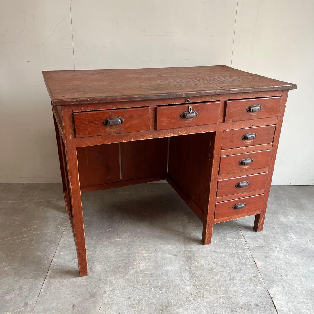 アンティーク 片袖机 デスク テーブル モダン レトロ 無垢材 昭和初期 片袖 ワークデスク デスク 机 無垢材 天然木 アンティーク