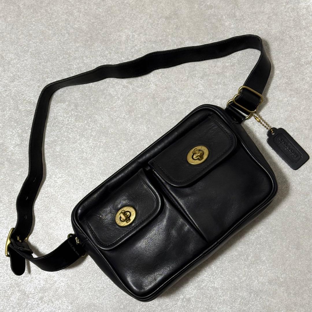 【激レア】 USA製 オールドコーチ ウエストポーチ ダブルターンロック オールドコーチ ☆ USA製 レザー ターンロック 2WAY ショルダーバッグ