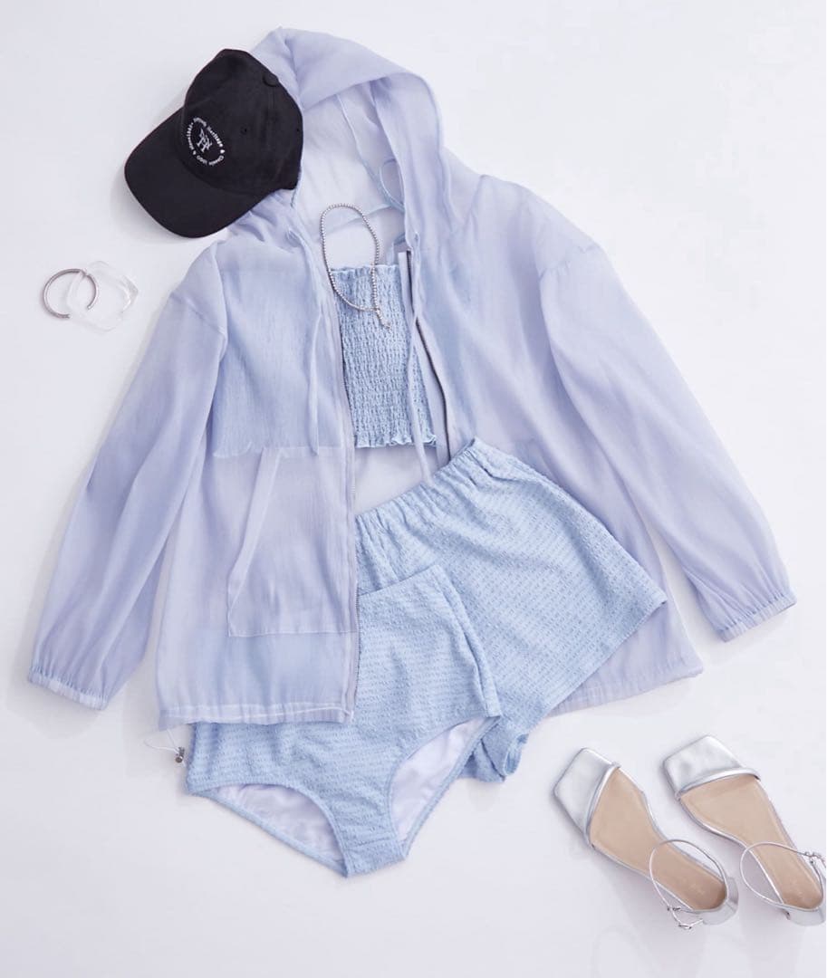 【mystic】シアーパーカー付き水着4点セット ブルーSサイズ【完売品】 mystic（ミスティック） 水着 シアーパーカー4SETスイムウェア