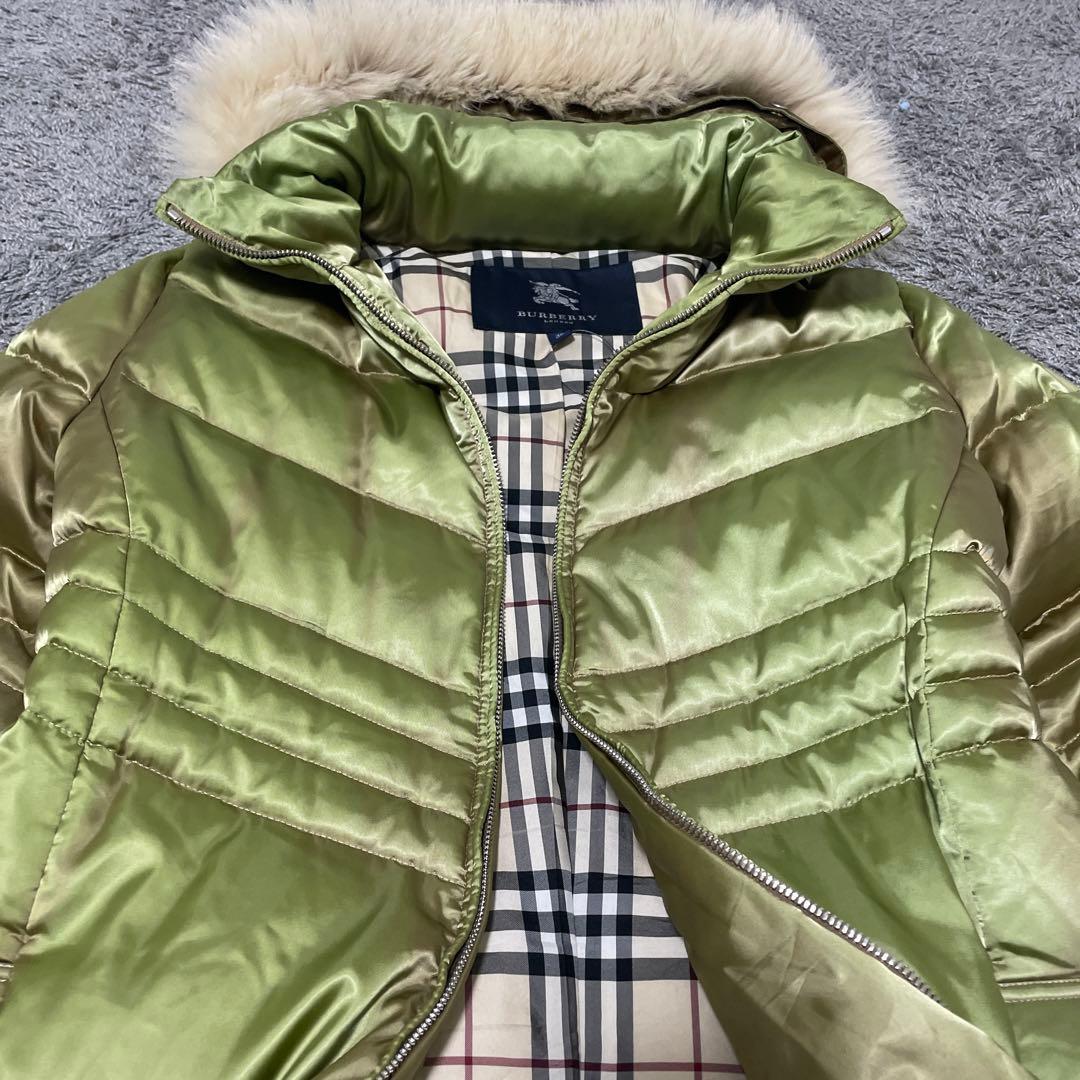 バーバリー Burberry ダウン レディース36 ノバチェック グリーン光沢