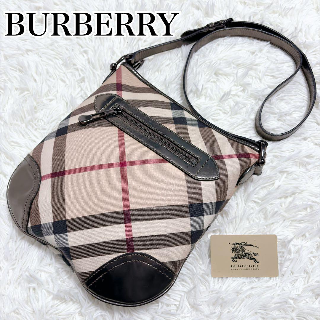 バーバリー ショルダーバッグ ノバチェック ベージュ レザー PVCメガ