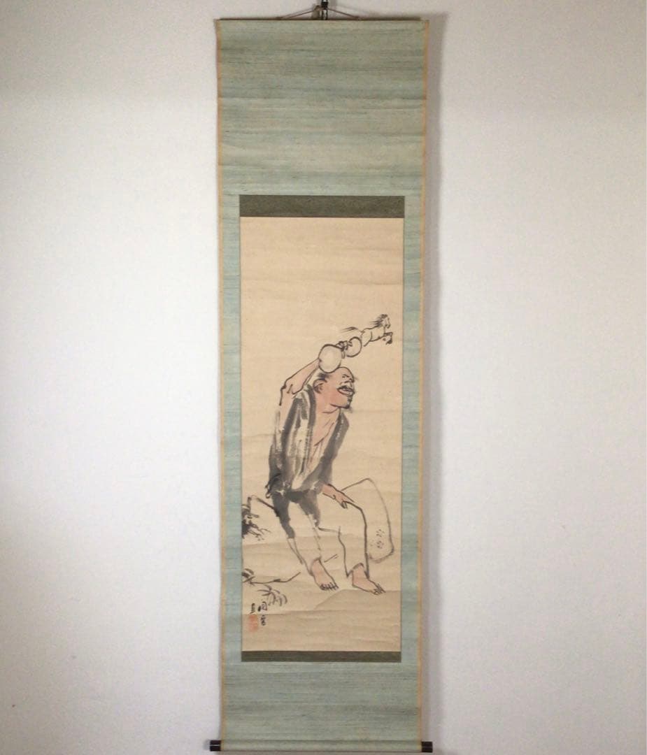 No2517掛軸 橋本関雪「瓢箪から駒」紙本合箱 新南画 古画 古美術 送料