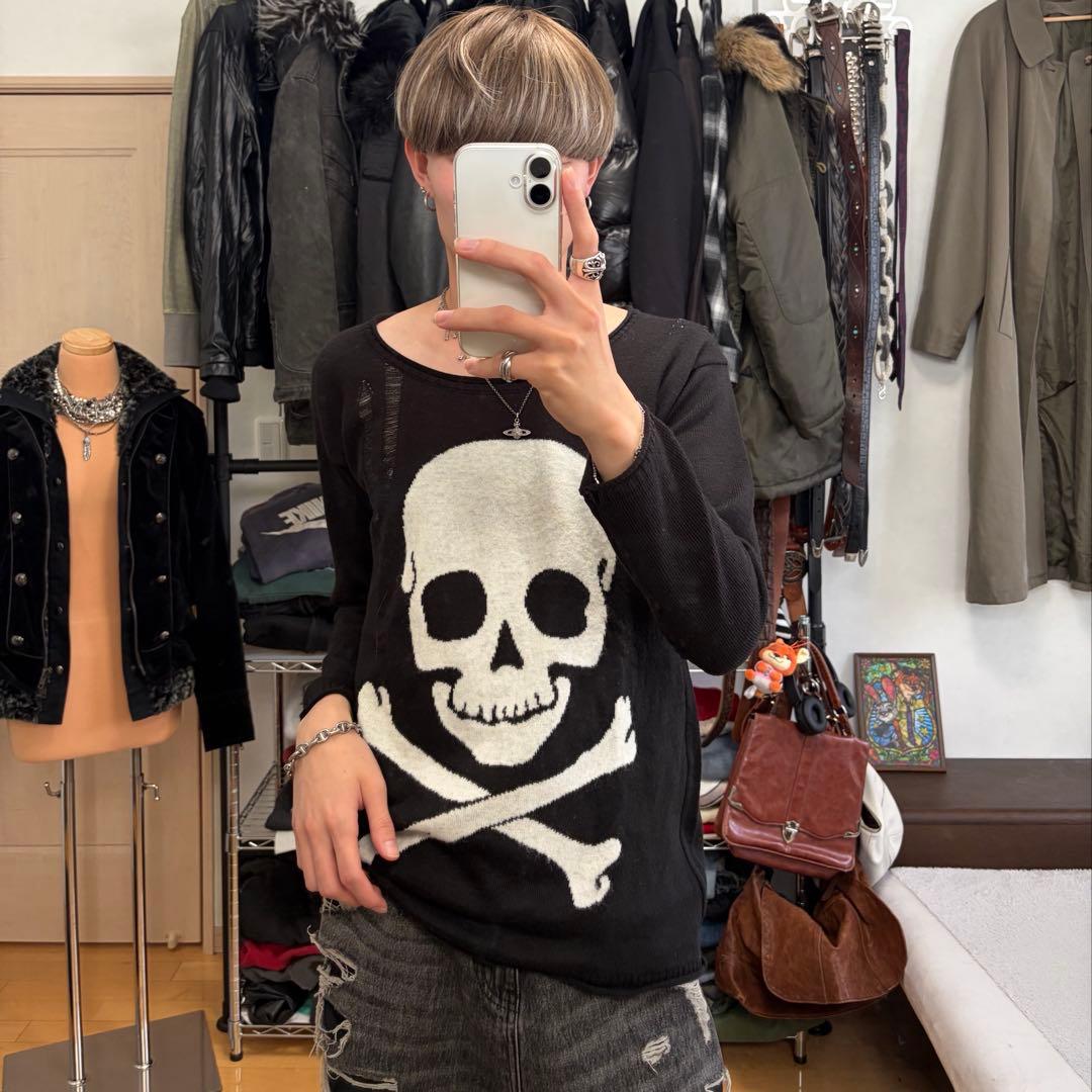 archive グランジ スカル ダメージニット 平成 お兄系 ダーク 日本製