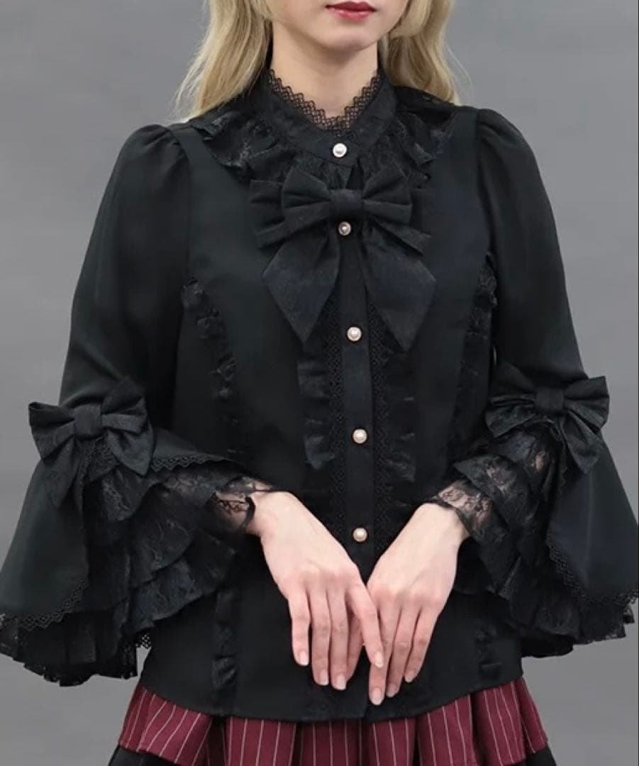 姫袖７分丈ブラウス　黒　アクシーズファム　kawaii　axes femme 姫袖7分丈ブラウス | Chalmiere | axes femme onlineshop