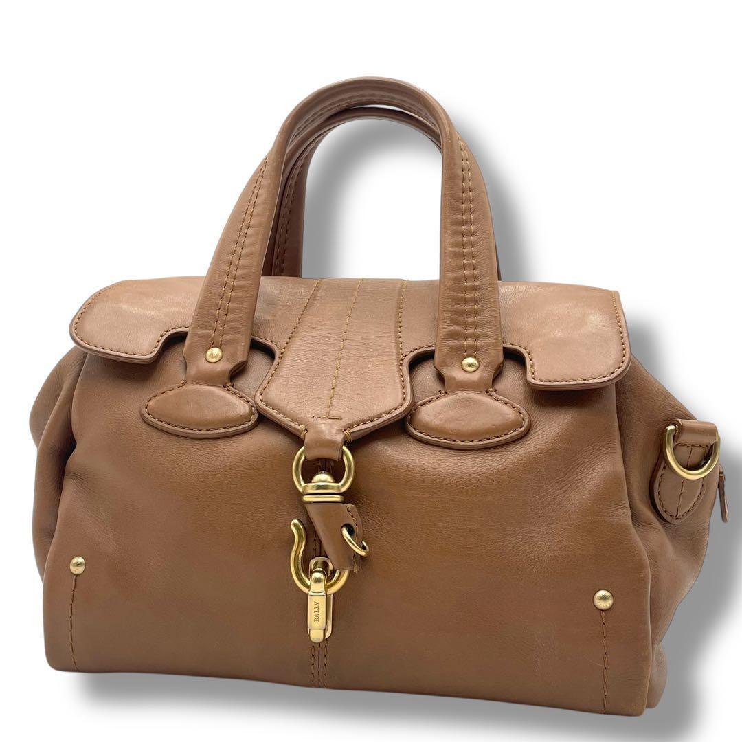 良品✨バリー ハンドバッグ オールレザー 本革 ロゴ金具 キャメル 並品】ロゴ総柄ショルダーバッグ ブラック×キャメル ヴィンテージ