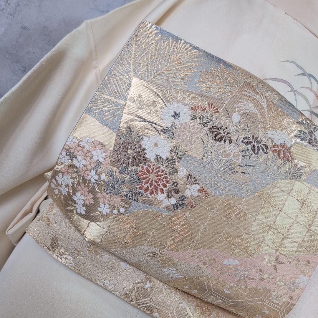 訪問着 フルセット 着物 正絹 花 刺繍 金彩加工 しつけ糸 祝い事 O9