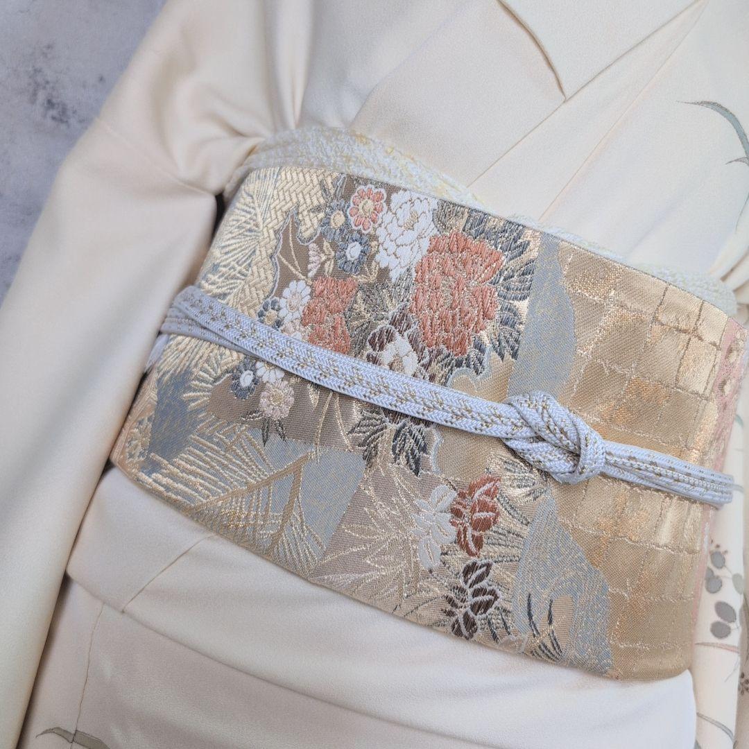 訪問着 フルセット 着物 正絹 花 刺繍 金彩加工 しつけ糸 祝い事 O9