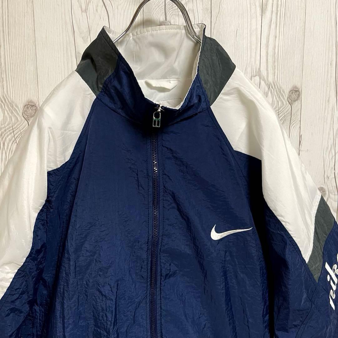 90s白タグNIKEナイキ ナイロンジャケット ビックXXLサイズ 白紺ロゴ