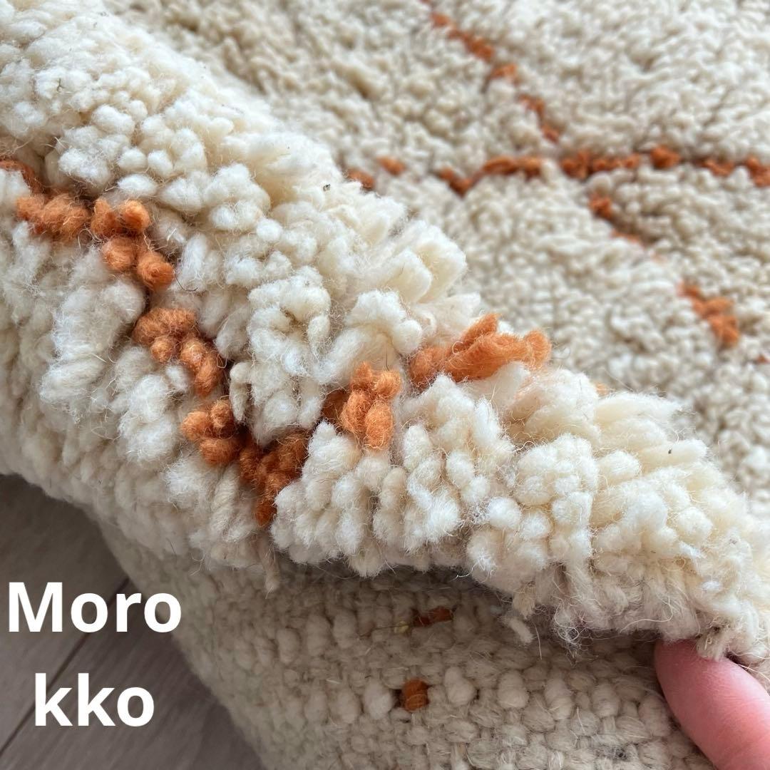 Morokkoモロッコラグ◇ダイヤ ホワイト ベニワレン トルコヴィンテージラグ