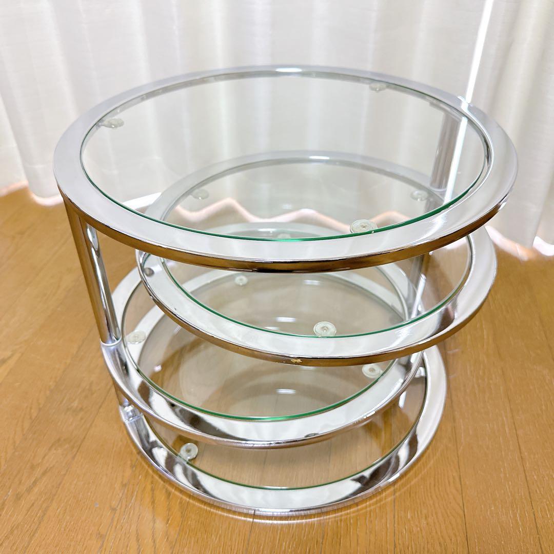 ミッドセンチュリー ラウンドテーブル 可変式 4段 強化ガラス - メルカリ