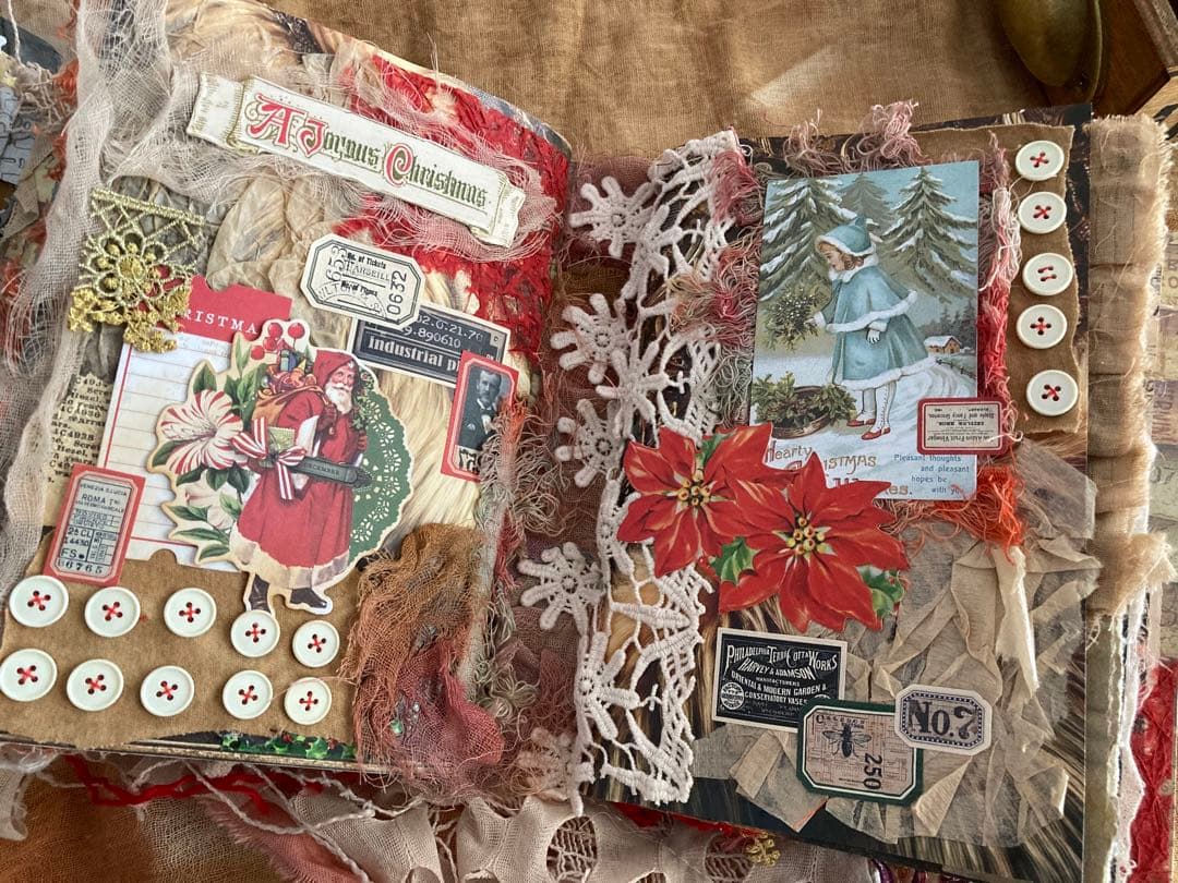 Xmasセット ジャンクジャーナル ティムホルツ エンボスペーパー インド刺繍