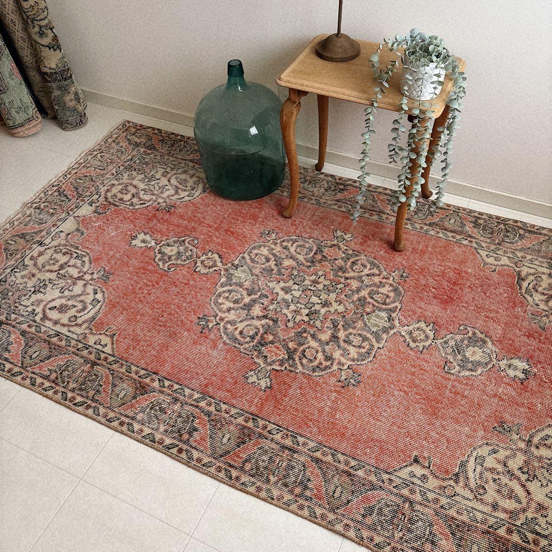 トルコ　ヴィンテージラグ　メダリオン　オレンジピンク トルコ ヴィンテージラグ メダリオン オレンジピンク トルコ