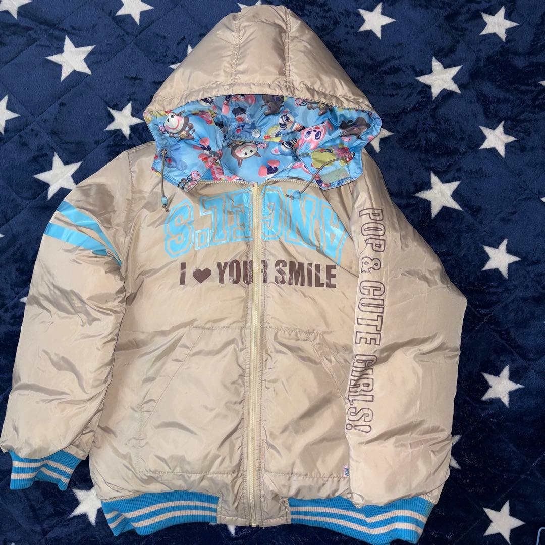 ANGEL BLUE フード付きリバーシブルダウンジャケット Lサイズ(160