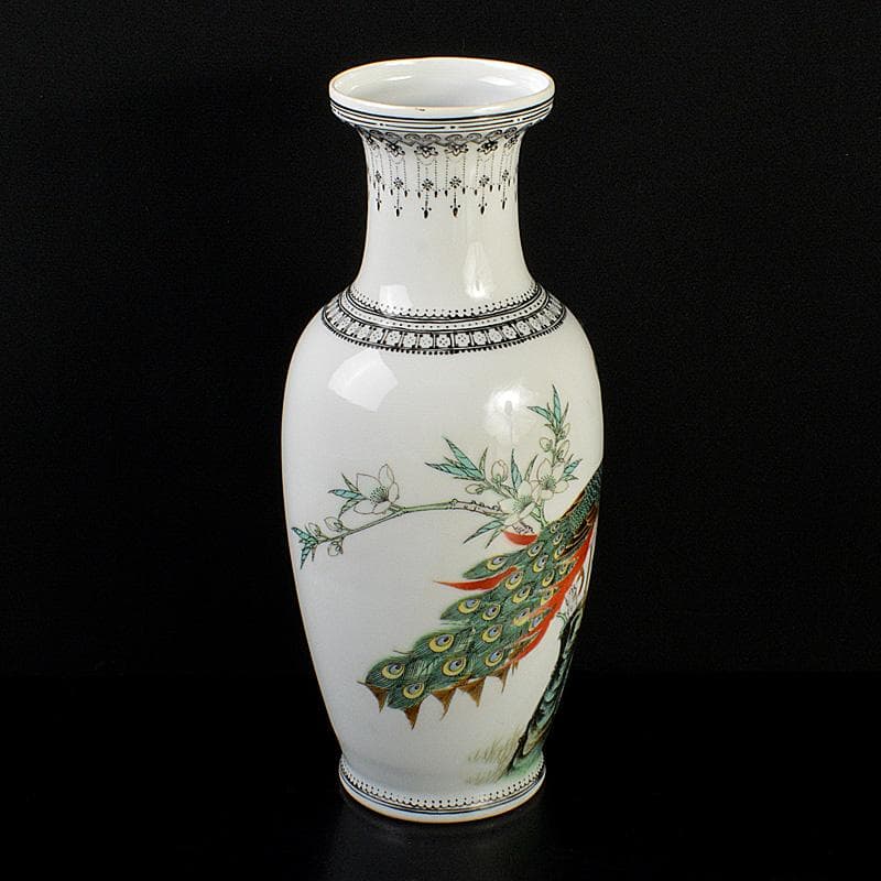 中国 景徳鎮製 粉彩 漢詩孔雀牡丹文瓶 C 6620 - メルカリ