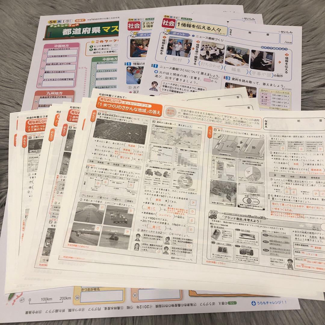 小学 5年 プリント 答え 社会 見なおしシート 解答 カラーテスト