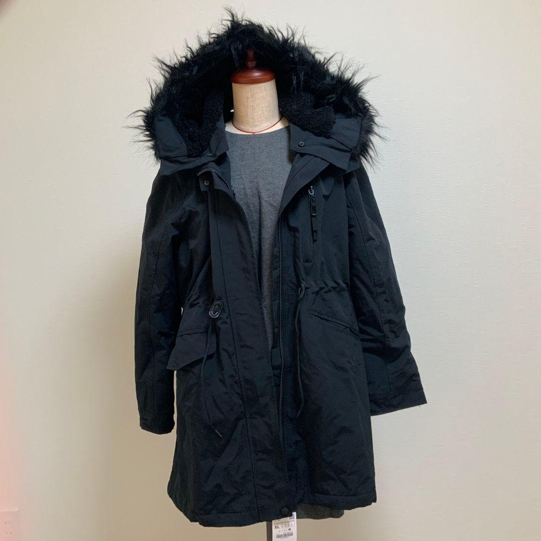 【新品・未使用】ザラベーシック　中綿　ダウン　モッズコート　ボア　黒　XL ZARA ファーコート 中綿ジャケット Lサイズ 黒 ダウンライク 内側ボア