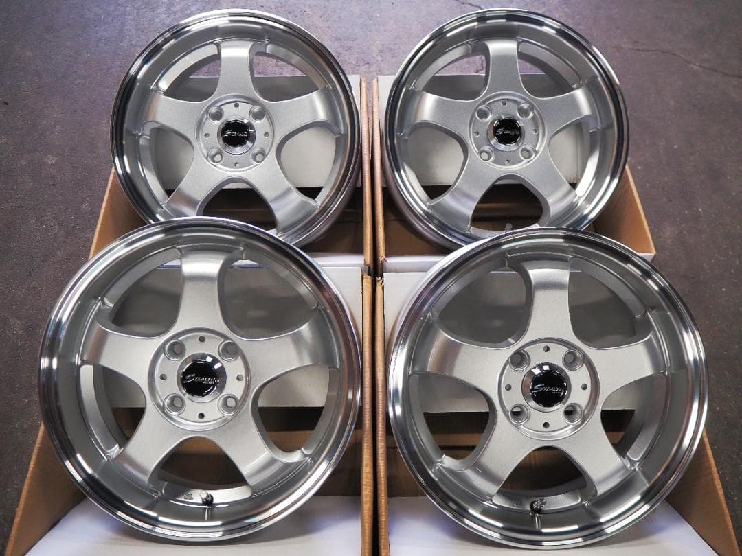 新品5本スポーク 5.5J 4枚 深リム 逆ゾリ シルバー 軽四ツライチ