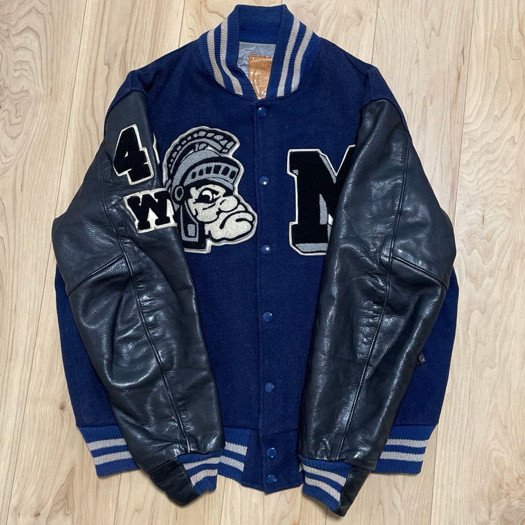 80s ゴールデンベア 袖革 スタジャン ビッグワッペン USA製 ビンテージ