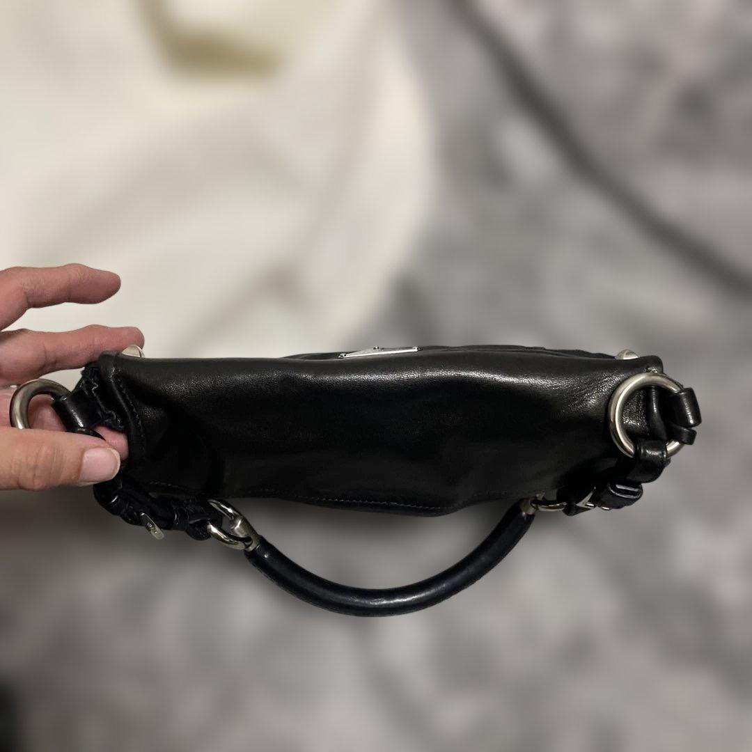 PRADAブラック ナイロン× ラム革ショルダーバッグ シルバー金具