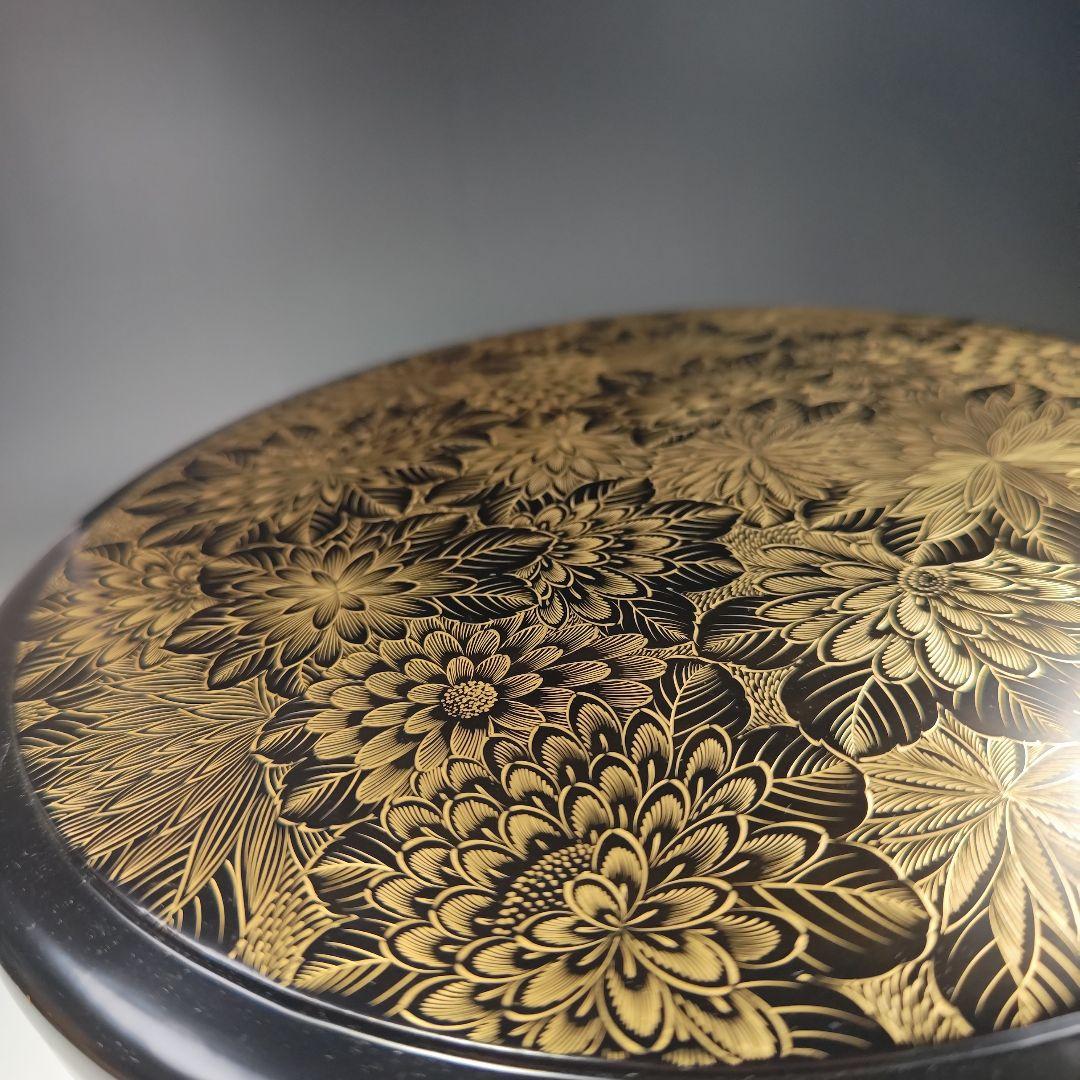 イ873 茶櫃『清光作』『輪島塗沈金菊模様 共箱』茶道具 煎茶道具