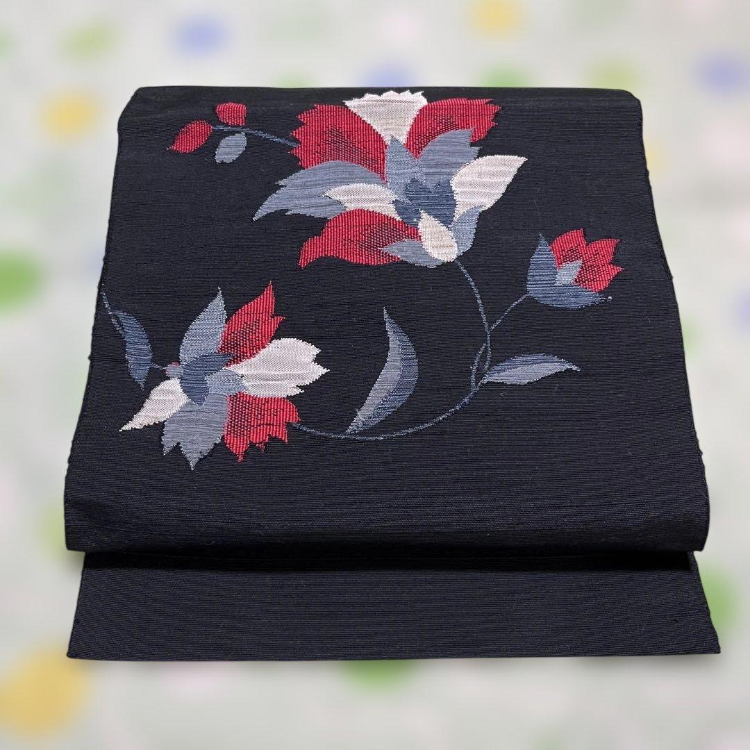 名古屋帯 花柄 黒色 - メルカリ