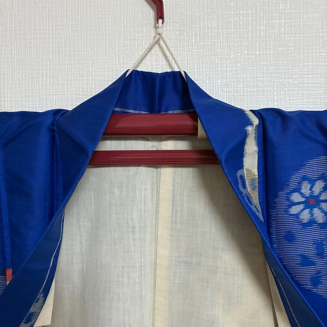 極美品】【銘仙】【単衣】身丈157 ロイヤルブルー 幾何学丸紋 トール