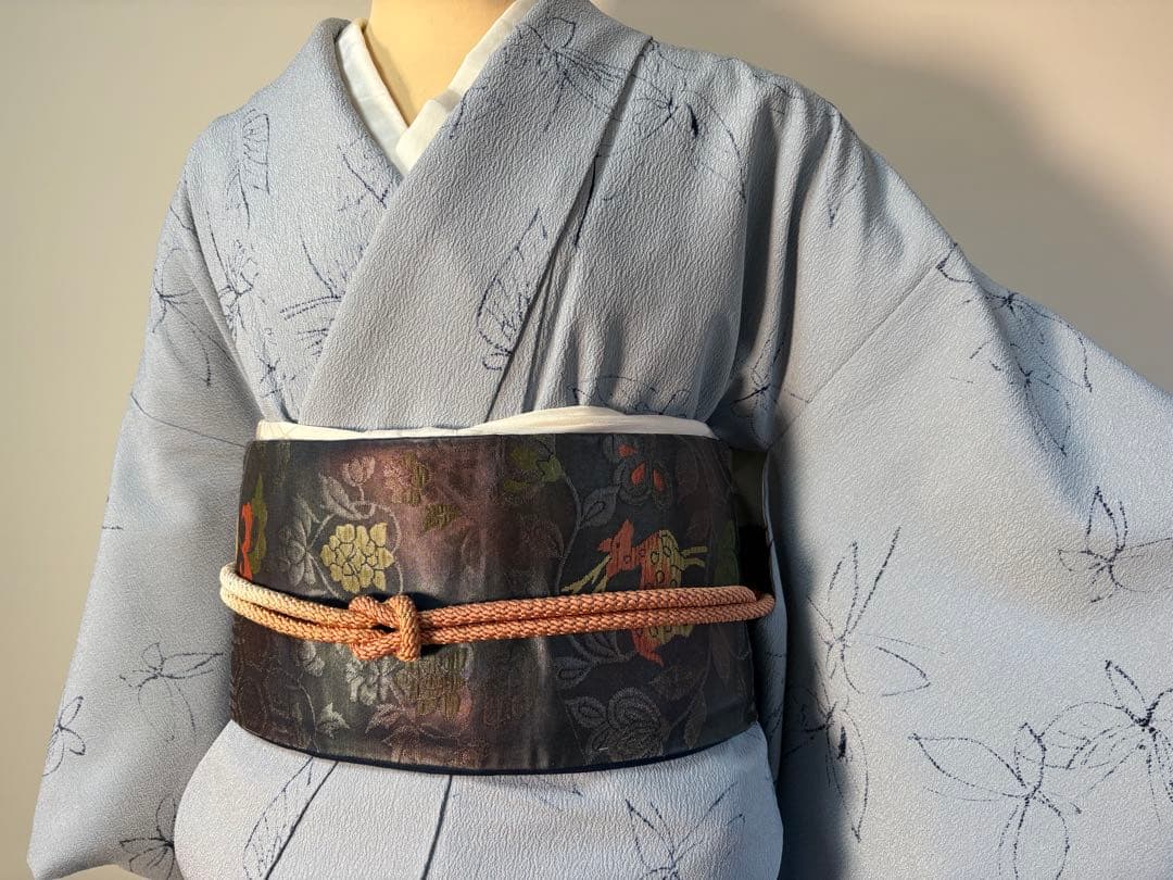 銀座 英 はなぶさ ちりめん 袷 小紋 トールサイズ 身丈162㎝ ブルー