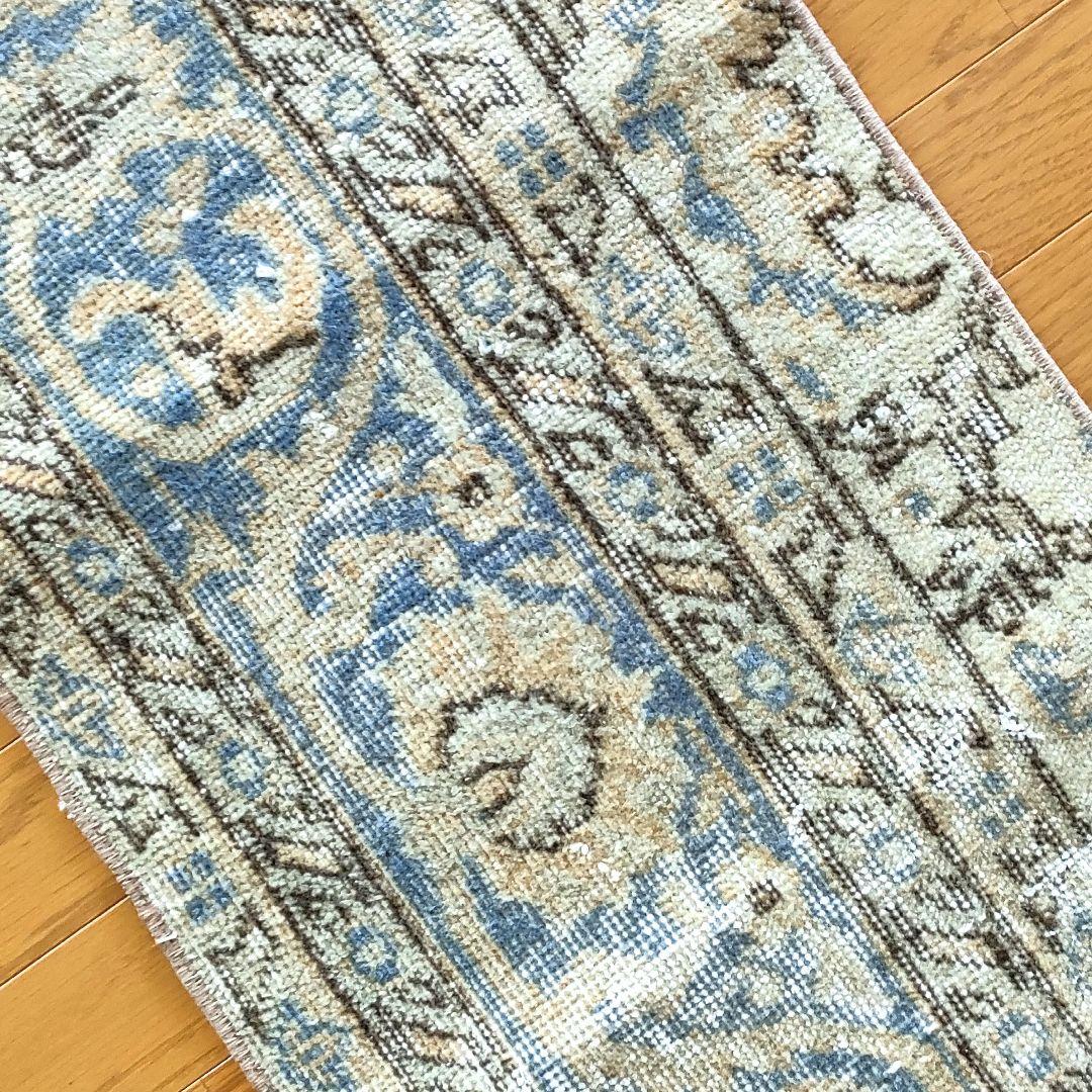 トルコ ヴィンテージラグ イエロー×ブルー 83×43cm - メルカリ