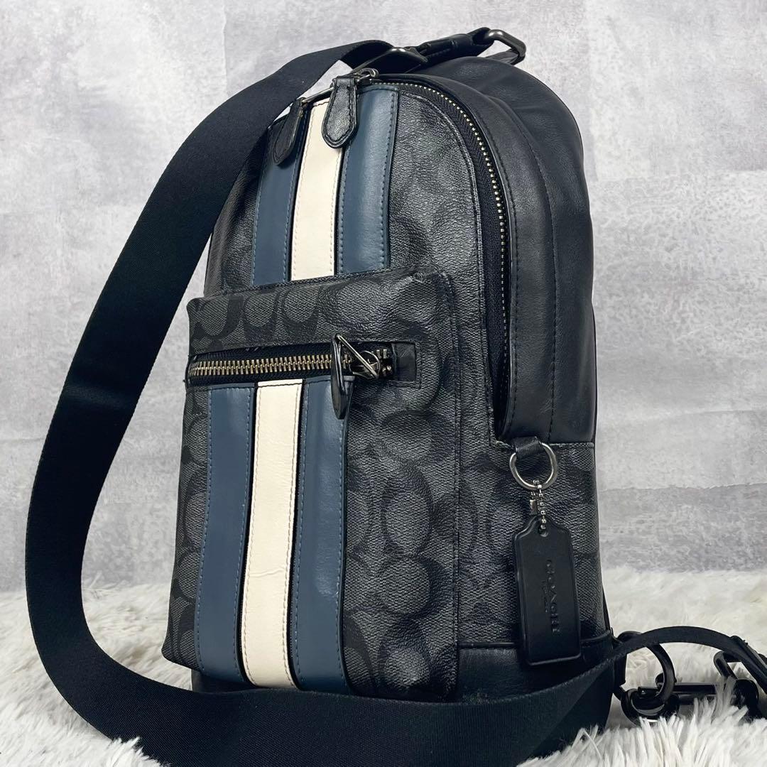 美品 コーチ レザー ボディバッグ ロゴ型押し ファスナー シルバー金具