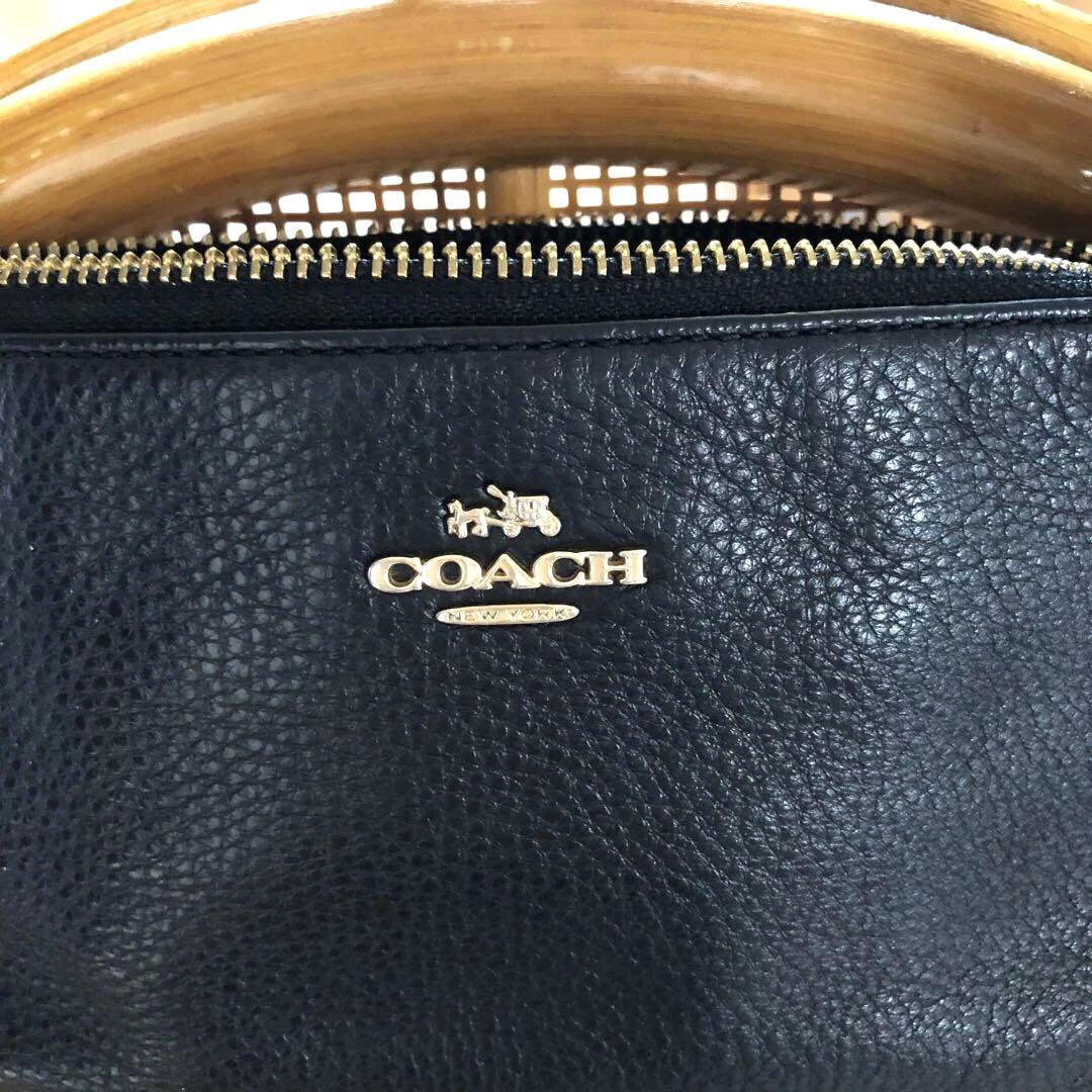 コーチ アクセサリーポーチ ミニショルダーバッグ 2way シボ革 黒