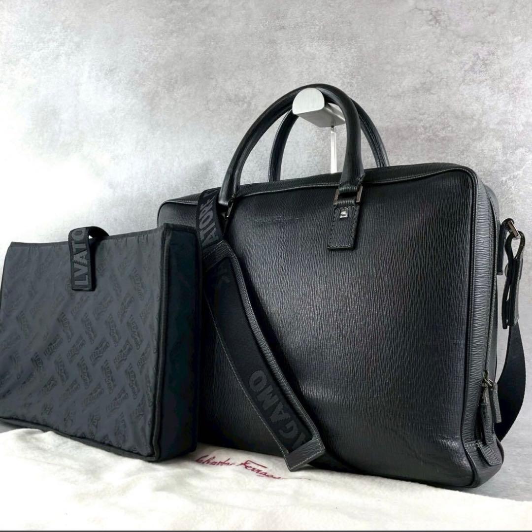 【美品】フェラガモ トートバッグ 2way ロゴ レザー 黒 大容量 Salvatore Ferragamo - Salvatore Ferragamo サルヴァトーレフェラガモ