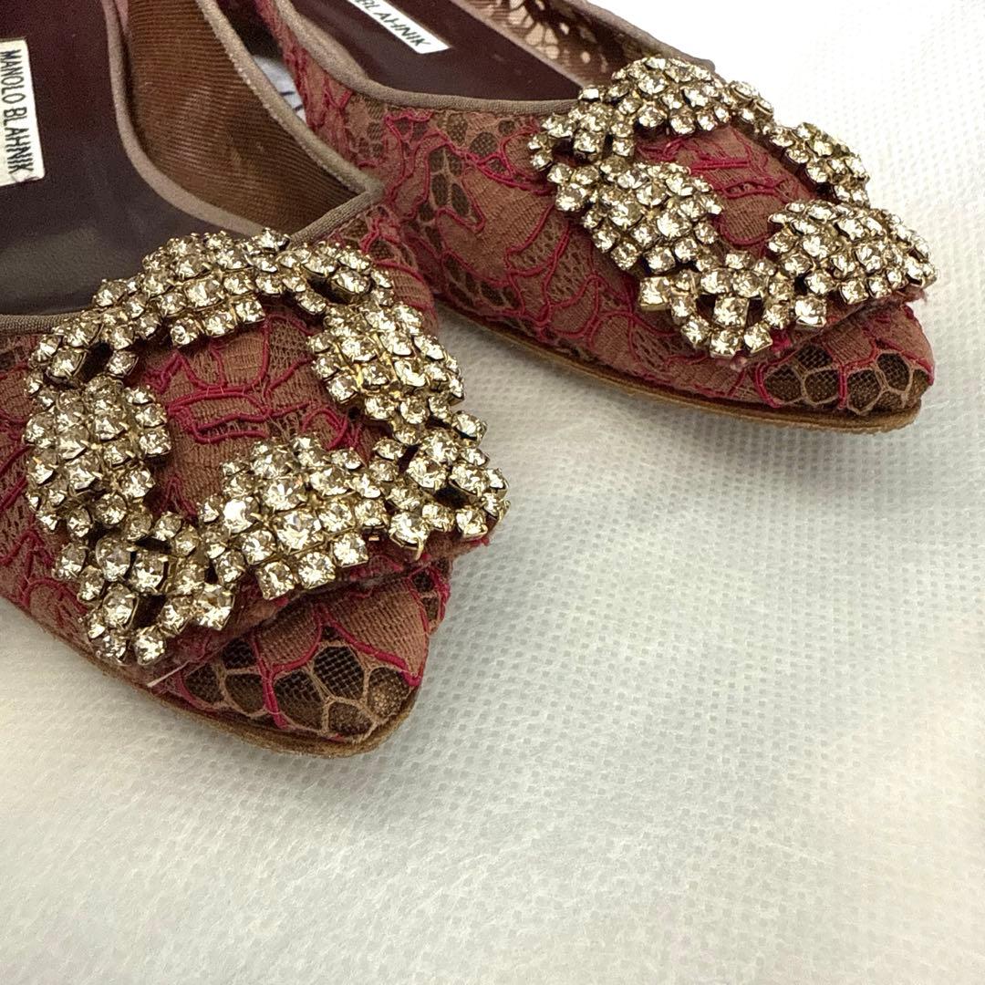 MANOLO BLAHNIK ピンクレースフラットシューズ 35ロンハーマン - メルカリ