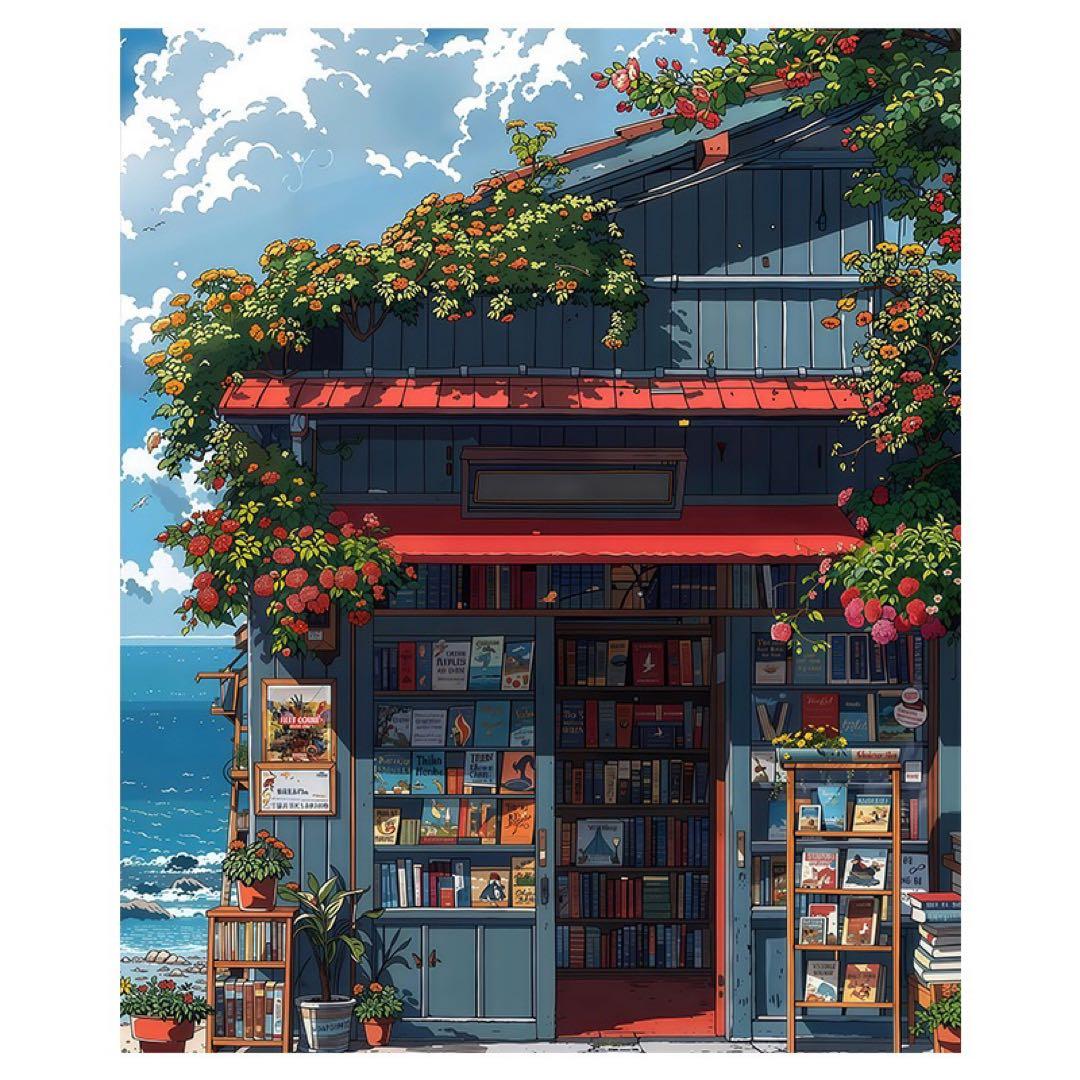 海辺の書店のイラスト 海島千本 初個展「Rooms」 | pixiv WAEN GALLERY