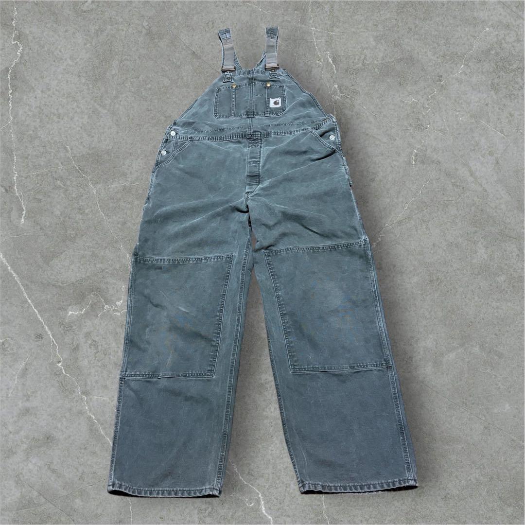 カーハートダブルニーオーバーオールダック地モスグリーンビッグ