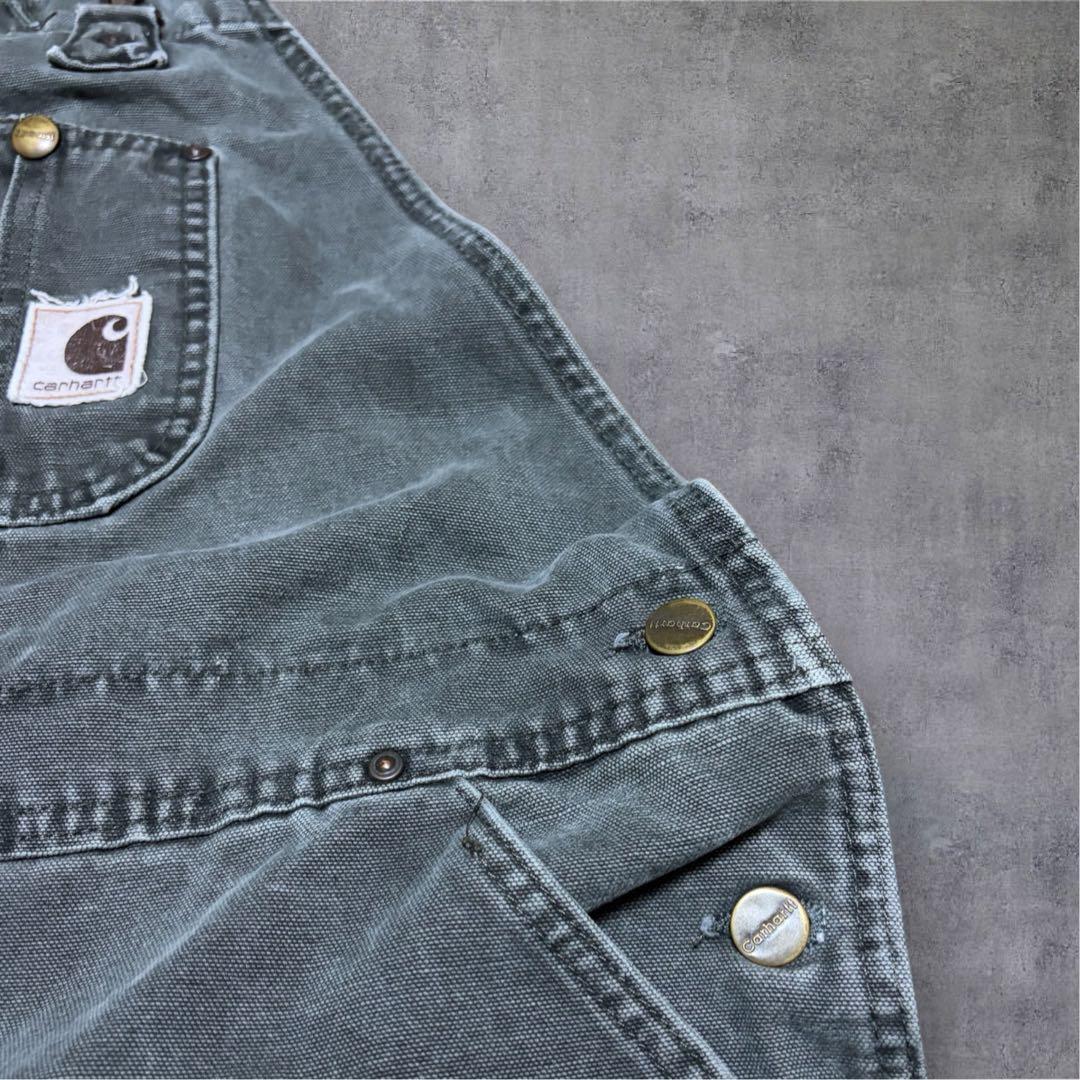 カーハートダブルニーオーバーオールダック地モスグリーンビッグ