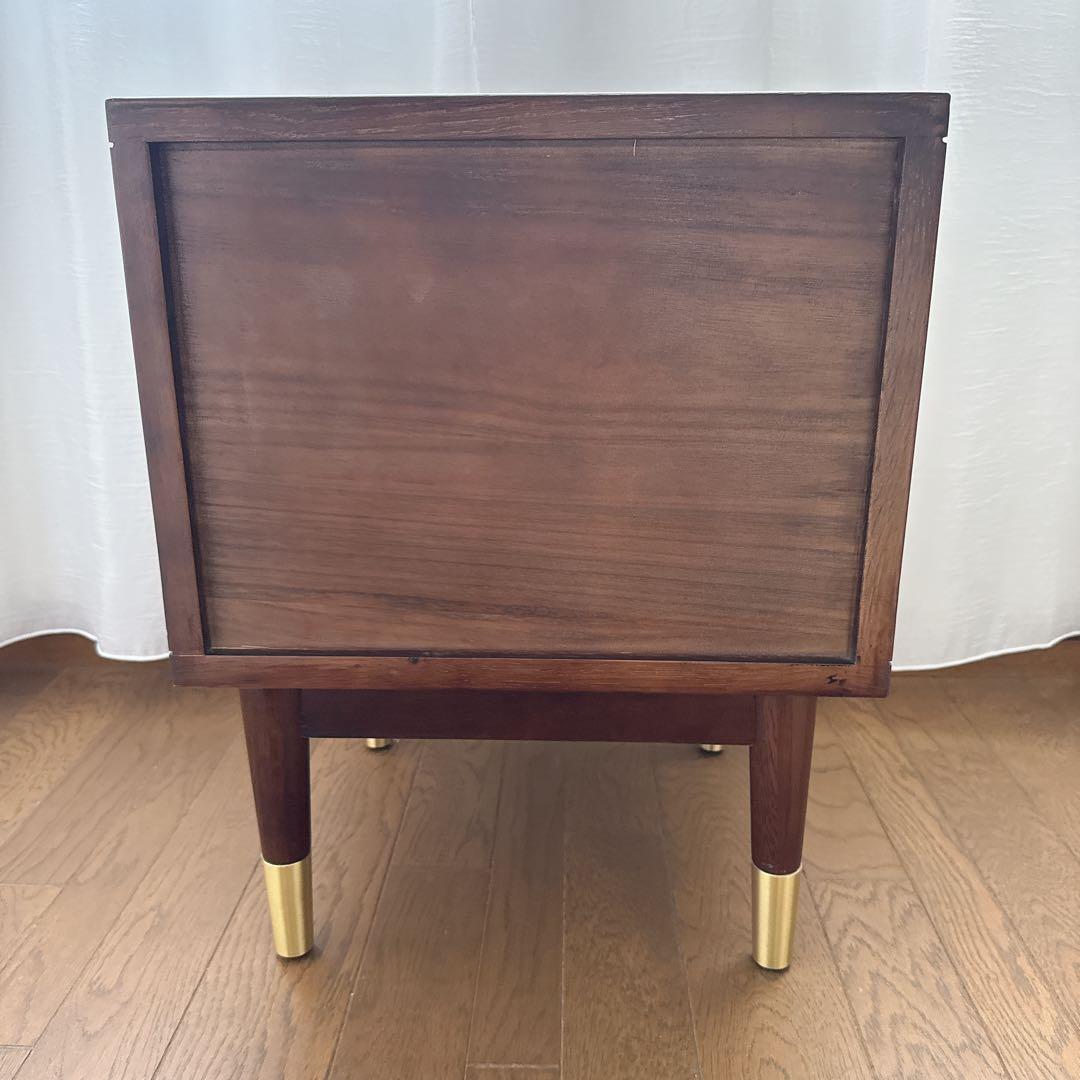 柴様 ② サイドテーブル ナイトテーブル 組み立て不用 オーク×ゴールド