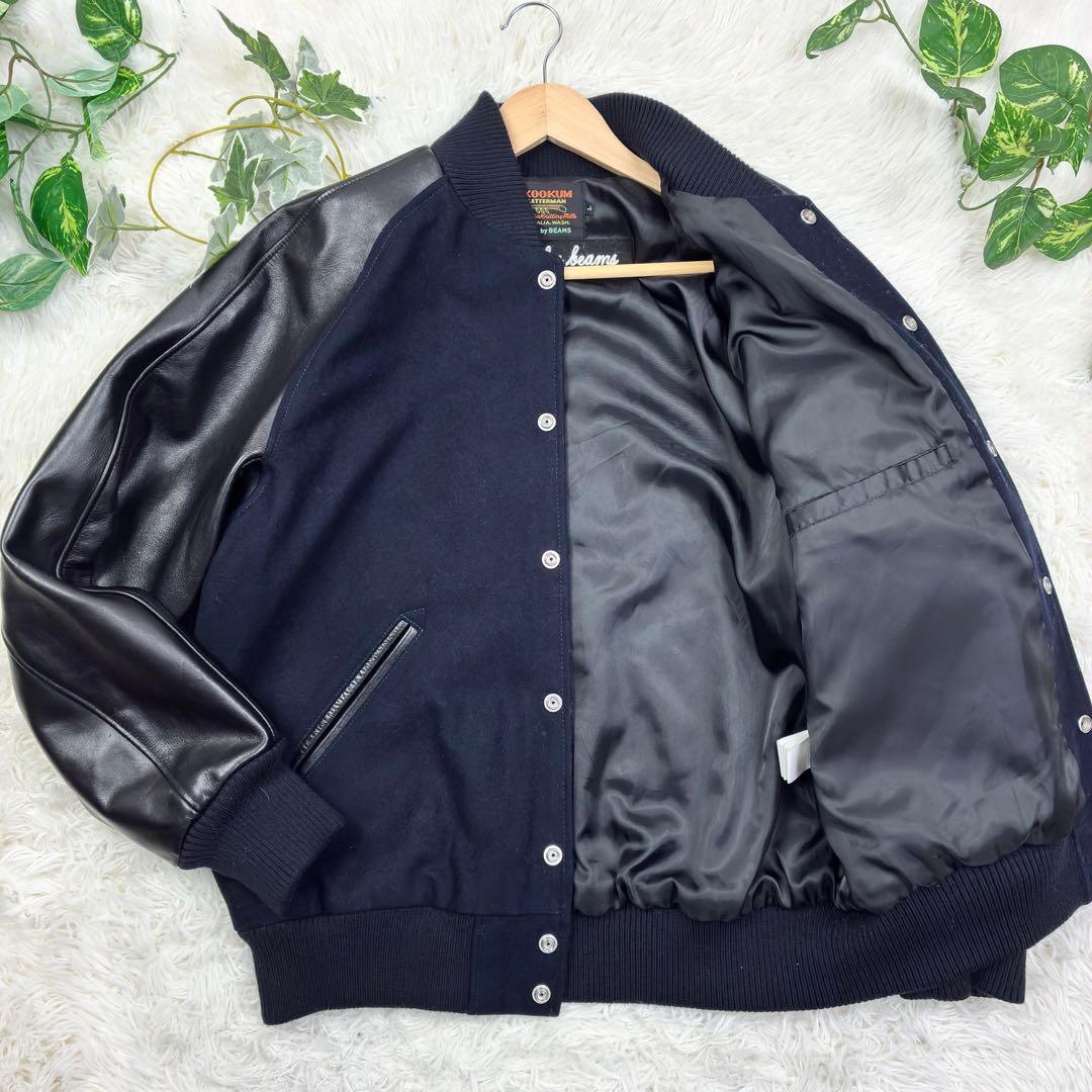 美品 スクーカム ビームス別注 袖レザー ウールメルトン スタジャン L
