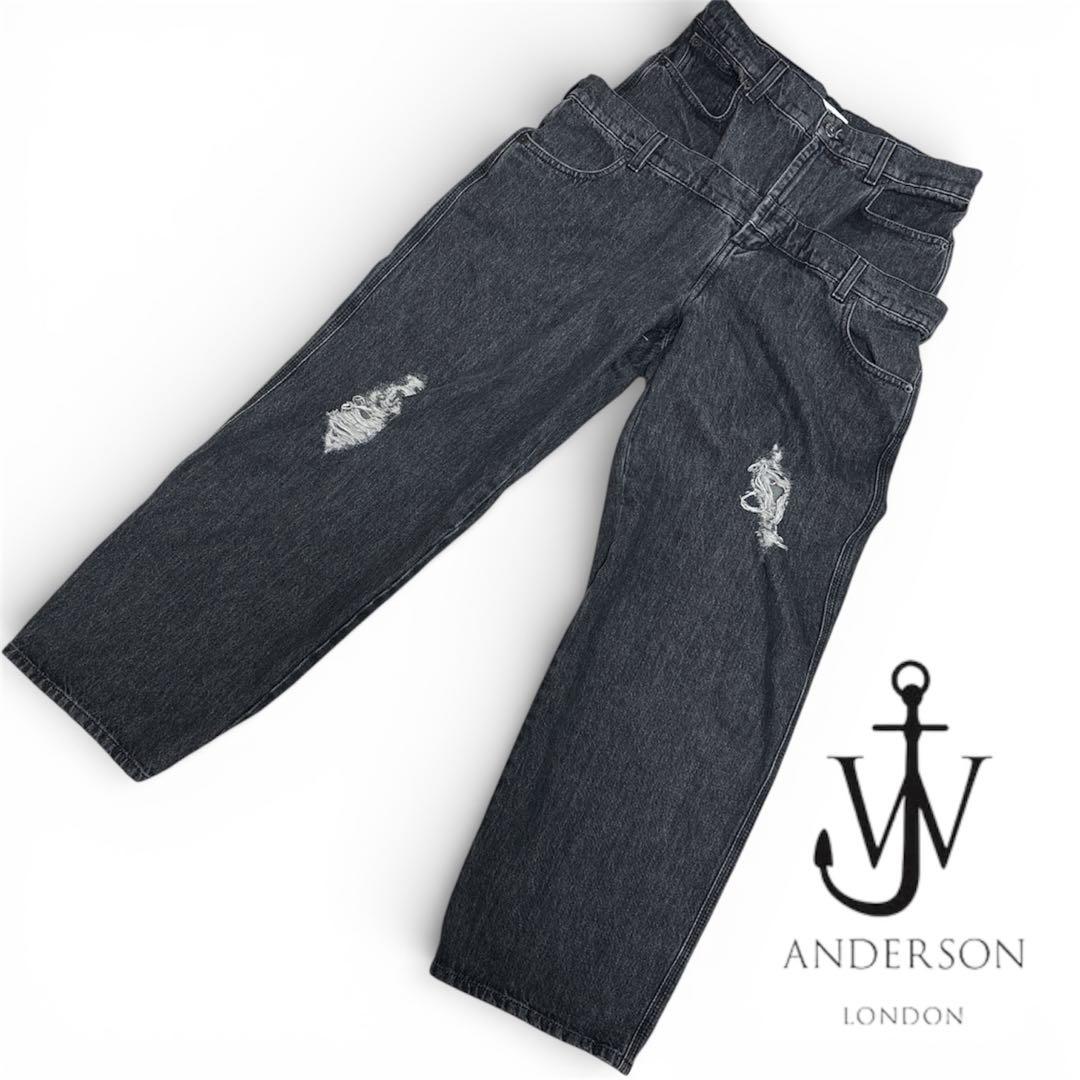 J.W.ANDERSON ダブルウエストデニムパンツ 28 ブラック