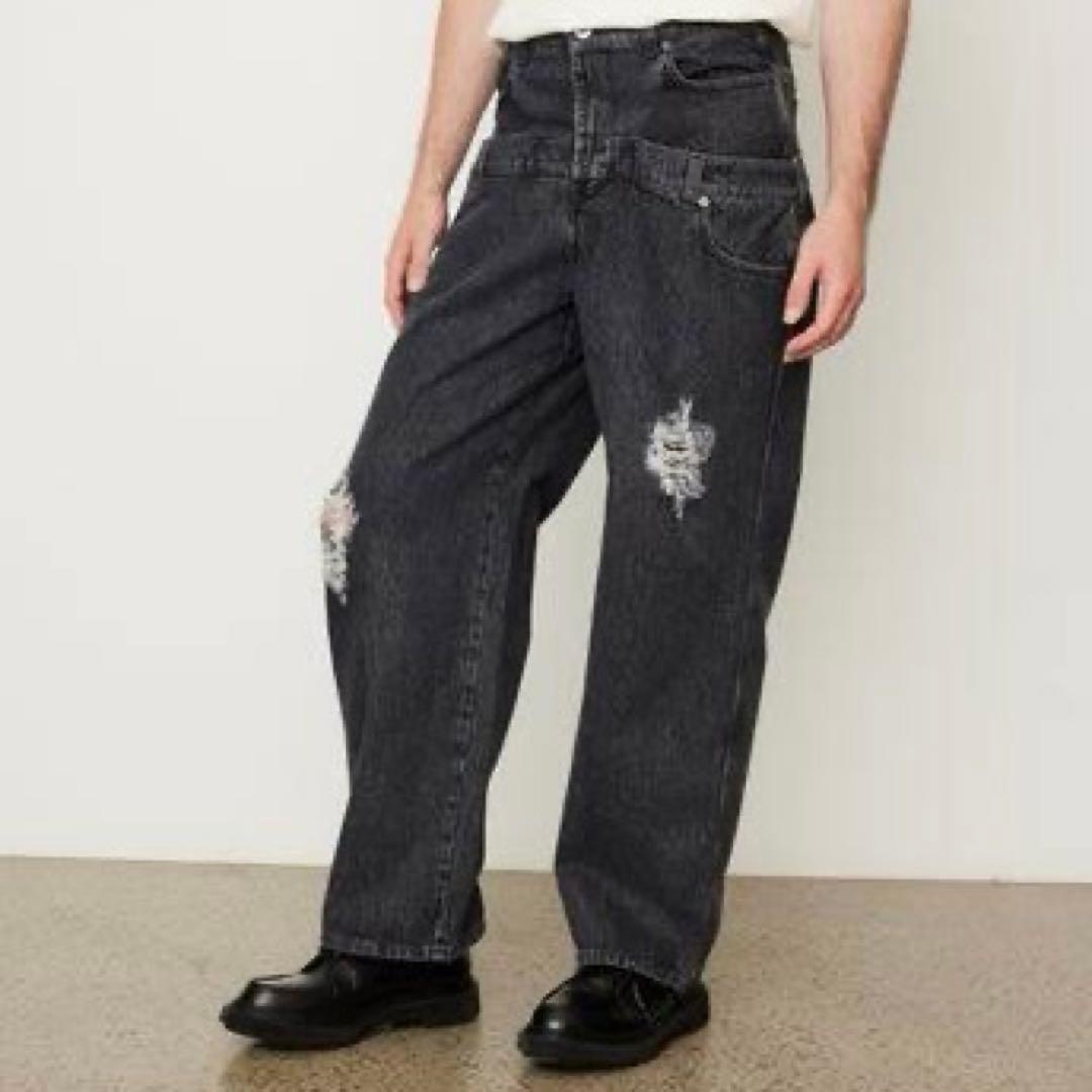 J.W.ANDERSON ダブルウエストデニムパンツ 28 ブラック