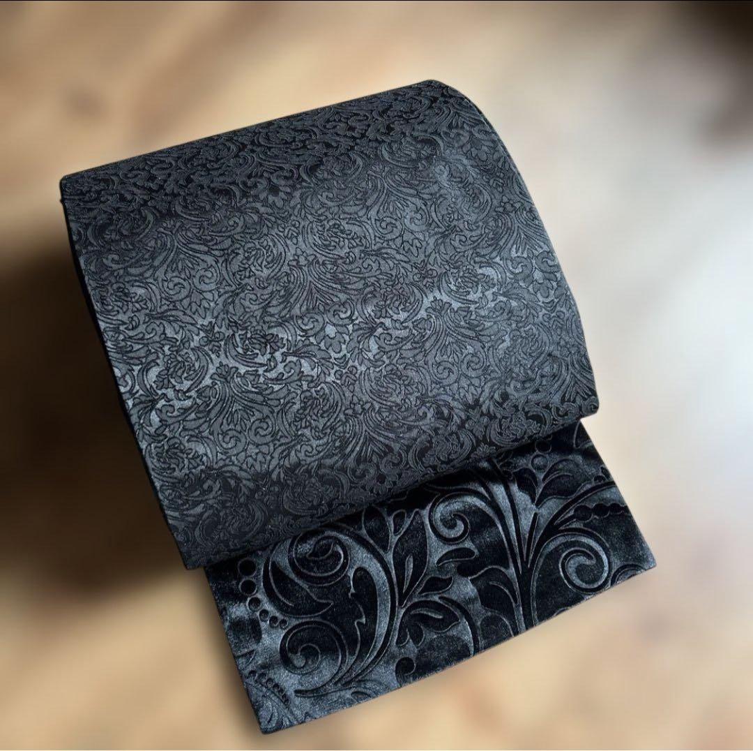仕立済 唐草柄ベロアリバーシブル袋帯 ／ブラック - メルカリ