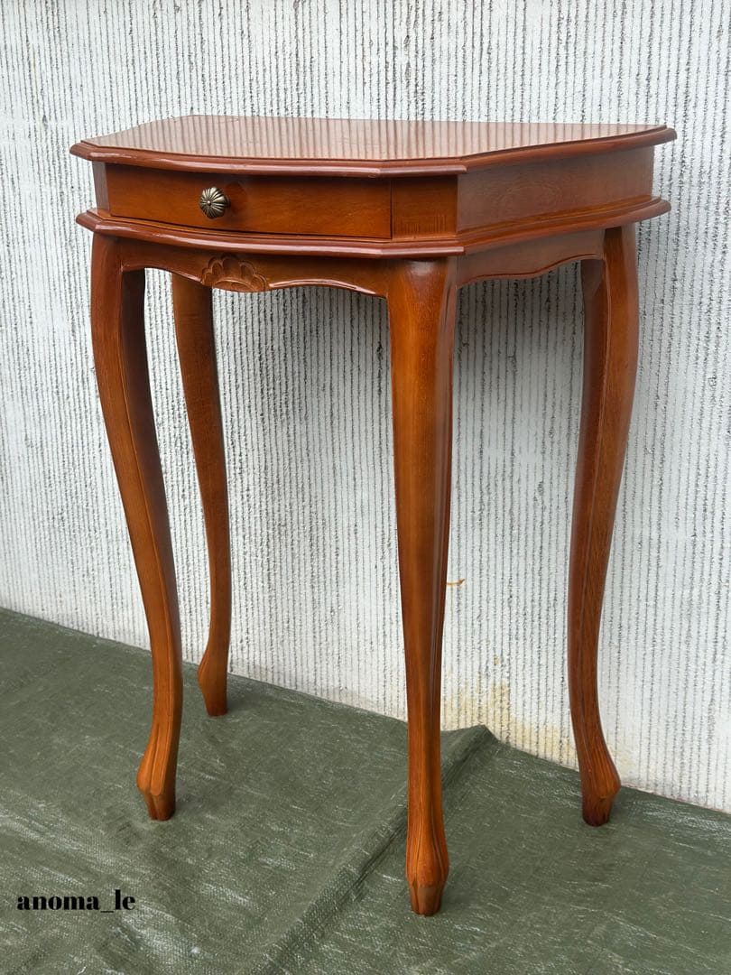 【コンソールテーブル】イタリア　猫足　引出　収納　花台　飾り台 イタリア コンソール 象嵌 88cm猫脚 アンティーク 050 引き出し付き