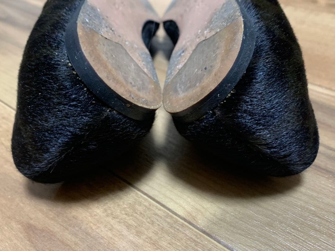 PRADA プラダ リボン付き フラットパンプス ブラック ハラコ調 37