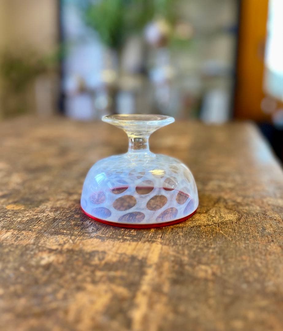 大正ロマン 赤縁水玉紋氷コップ 和ガラス アンティーク 古道具