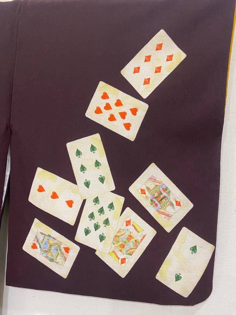 居内商店 トランプ模様 うさぎ柄 袷着物 ボルドー 不思議の国のアリス