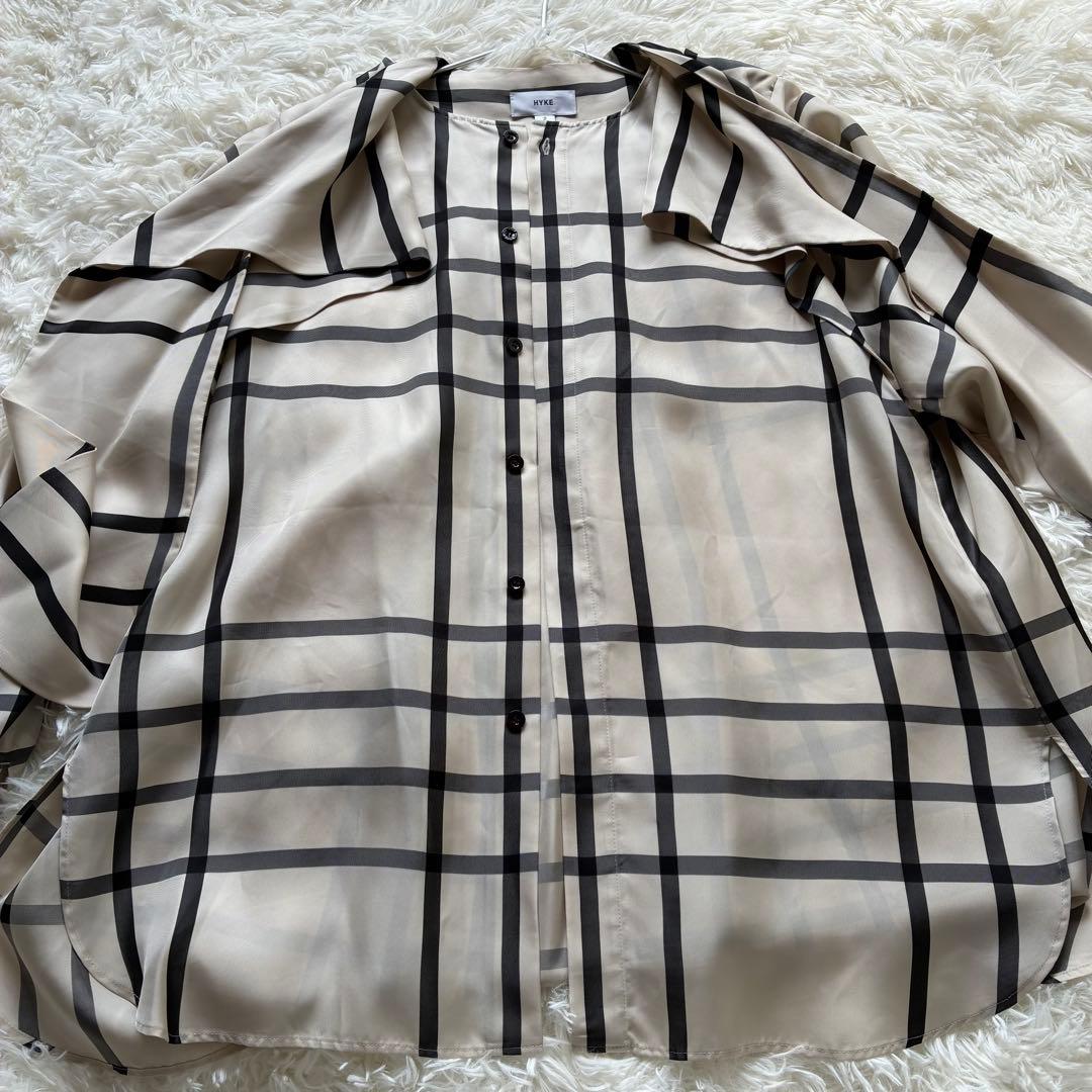 美品✨HYKE ハイク ボウタイブラウス サイズ2 ベージュ チェック柄