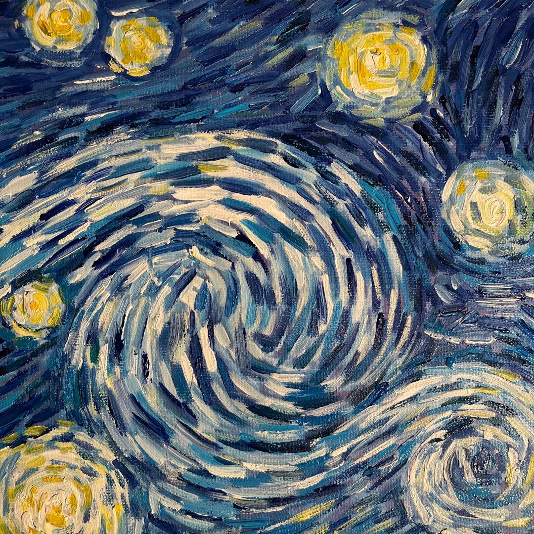 ☆秀作☆手書き油絵 ゴッホ 星月夜 額付 絵画 インテリア 油彩画