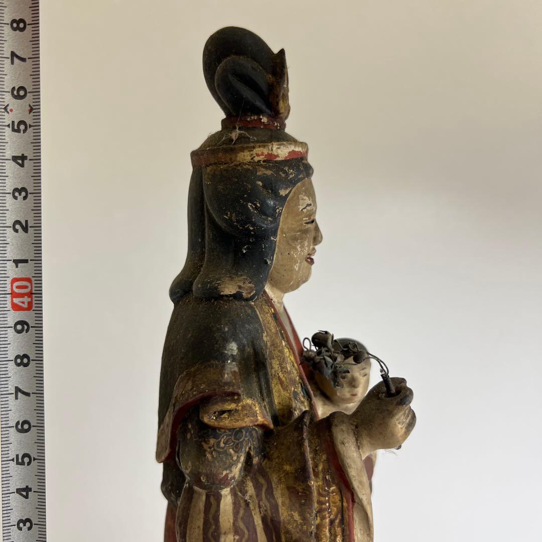 専用桃山~江戸初期木彫鬼子母神玉眼仏像高さ約49㎝ 東Y8-0203☆2F
