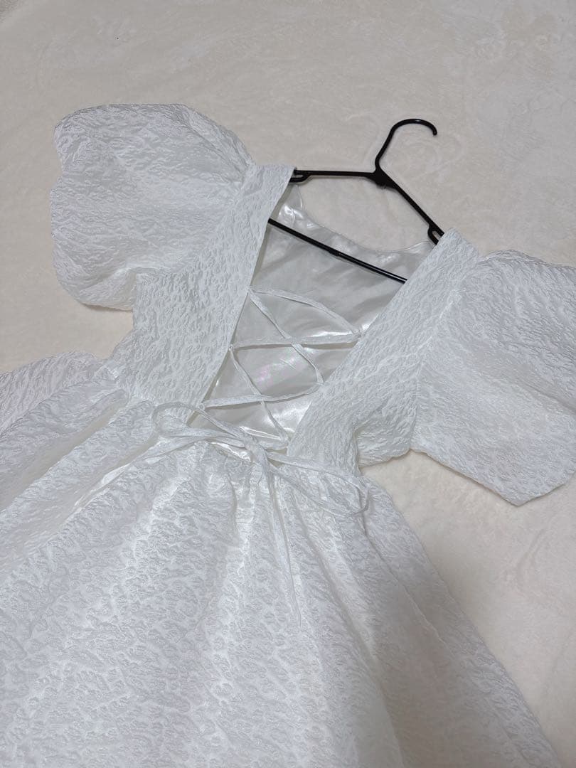 トリートユアセルフ バルーンフラワージャガードワンピース ホワイト